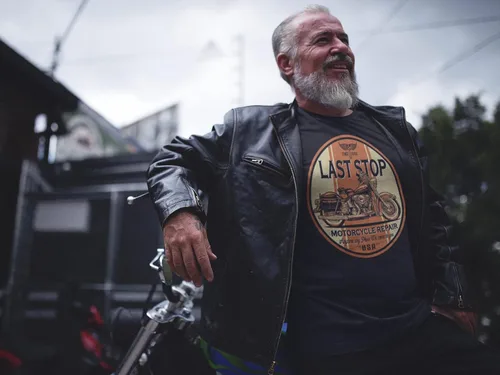 Vista 2 de Camiseta de moto Last Stop Biker Rider Route 66 Harley Vintage Mens Black Tee