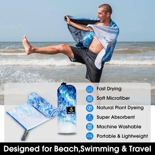 Vista 130 de 4Monster Toalla de playa de microfibra de secado rápido, toalla de viaje ligera súper absorbente para nadadores, toalla de camping sin arena