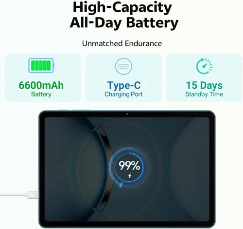 Vista 5 de Tablet de 10.1 pulgadas, Tablet Android 15 con Funda, 24GB RAM + 64GB ROM 1TB Expandible, Pantalla Táctil HD IPS de 1280x800, Batería de 8H, WiFi 6