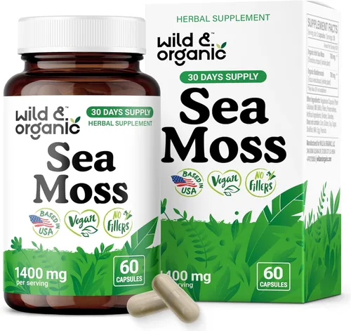 Wild & Organic Cápsulas de musgo marino – Apoyo general – Complejo de musgo marino irlandés con suplemento en polvo de vejiga – Chondrus Crispus –