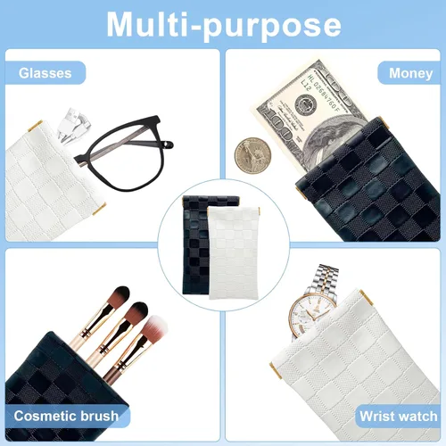 Vista 4 de Estuche para lentes de sol suaves para mujer, 4 piezas, portátil, con parte superior apretable, a cuadros