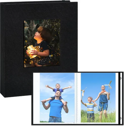 Álbum de fotos pequeño de 4 x 6 pulgadas, 2 unidades, páginas transparentes, cubierta de lino con ventana frontal, cada mini álbum con capacidad