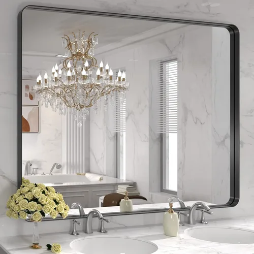 Vista 82 de LOAAO 20x16 Pulgadas Espejo de Baño con Marco de Metal Negro para Pared, Espejo de Tocador de Baño de Estilo Granja, Espejo Grande Rectangular