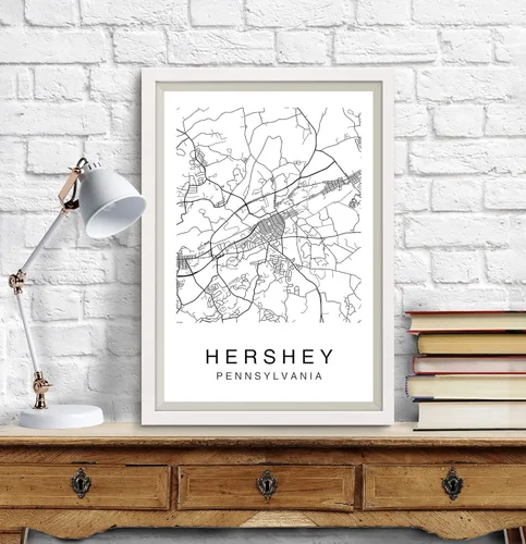 Vista 3 de Hershey Map Wall Art Poster Print Pennsylvania USA City Map Street 8 x 10 Black & White