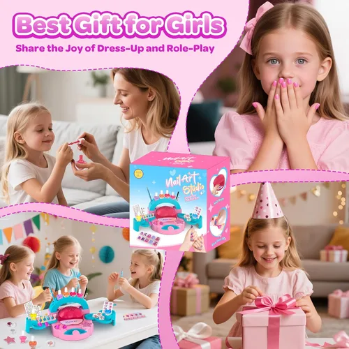 Vista 7 de Juego de esmaltes de uñas para niñas, regalo de cumpleaños de Navidad para niñas de 6, 7, 8, 9, 10, 11, 12 años, juguete de arte de uñas