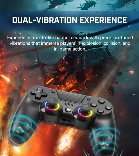 Vista 5 de TJPD 2 Pack for PS4 Controller, Wireless Controller for PS4ProSlimPC, with 2 Rear Button and 2 USB-C Cable! (Black and Blue)