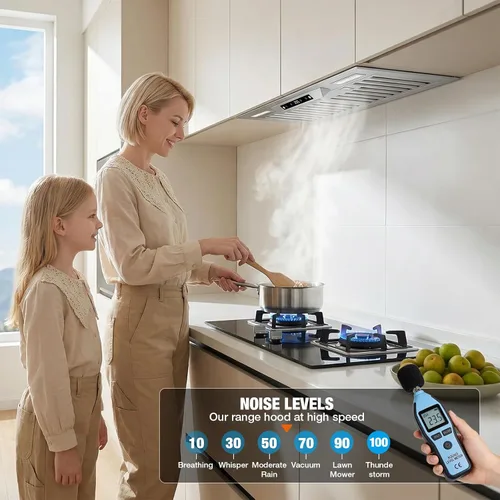 Vista 4 de Campana extractora de 30 pulgadas integrada/insertada, campana de ventilación de acero inoxidable para cocina, control por gesto/táctil de 900 CFM