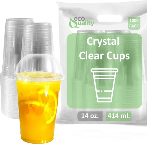 Vasos de 14 onzas, paquete de 1000 | Tazas de café helado y tapas de cúpula | Batido frío | Vasos de plástico con tapas de cúpula | Vaso desechable