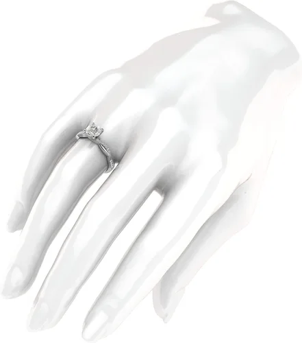 Vista 4 de Anillo de compromiso de oro blanco de 14 quilates con 4 puntas y diamantes de imitación trenzados de 10 quilates