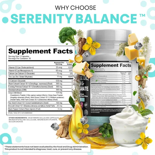 Vista 5 de Clean Nutraceuticals DIM Evening Primrose Black Cohosh Calcio D-Glucarato Sulforafano Extracto de semilla de lino – Vitaminas de apoyo hormonal