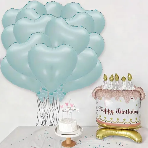 Vista 4 de 30 globos de 18 pulgadas con forma de corazón azul bebé, globos de aluminio en forma de corazón azul de 18 pulgadas, globos de helio mylar, globos