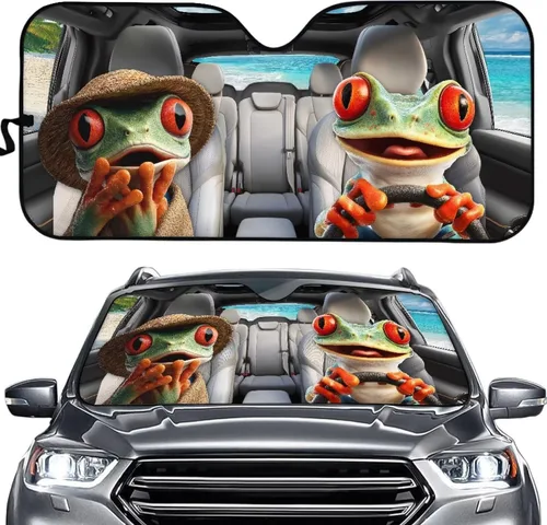 Vista 9 de SEANATIVE Funny Car Windshield Sun Shade UV Ray Sun Visor Protector Front Window Sunshade Angry Eyes Design Car Interior Accessories