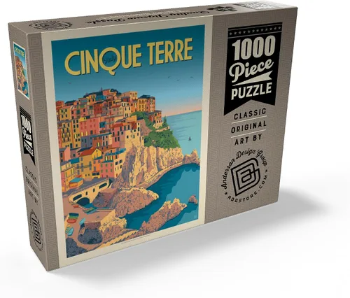 Vista 3 de MyPuzzle Italy: Cinque Terre, póster vintage, rompecabezas de 100 piezas para adultos