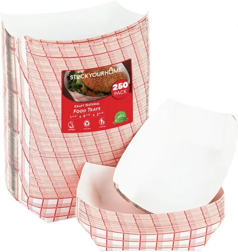 Vista 18 de Stock Your Home Botes pequeños de papel para alimentos (paquete de 100) bandejas desechables de 1 libra a cuadros rojos y blancos, botes de comida