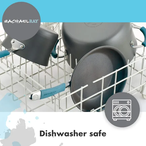 Vista 3 de Rachael Ray Cucina - Sartén antiadherente con mango auxiliar y proceso de anodizado duro., 14", azul/gris(Gray with Blue Handles)