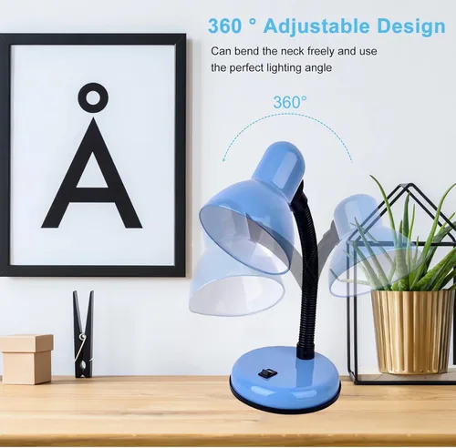 Vista 4 de Lámpara de escritorio con bombilla LED, cuello de cisne flexible (azul) con lámpara de mesa, lámpara de escritorio de metal de 6000 K con cuello