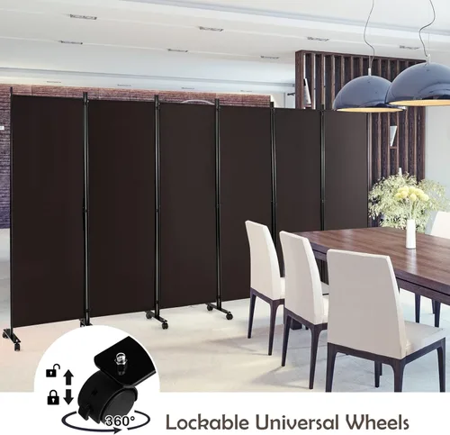 Vista 78 de GOFLAME Divisor de habitación plegable de 6 paneles, pantalla de privacidad enrollable de 6 pies con ruedas bloqueables, pantalla de partición