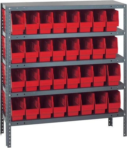 Vista 299 de Quantum QSBU-245BK Heavy Duty Shelving Unit with (7) Shelves and (24) QUS245 Black Bins for Garage Warehouse Storage Distribution 400 lb Load