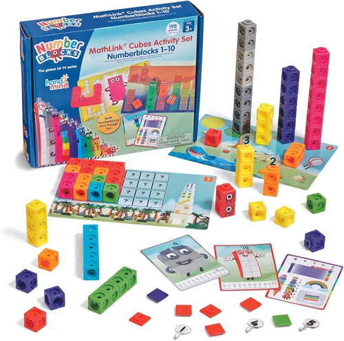 hand2mind MathLink Cubes Numberblocks Juego de Actividades 1-10, 30 Actividades de Aprendizaje Preescolar, Bloques de Conteo, Cubos de Enlace,