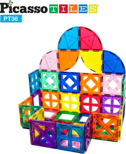 Vista 5 de PicassoTiles. Juego de bloques de construcción magnéticos de 36 piezas para cuartos y ventanas, diseño de imán.
