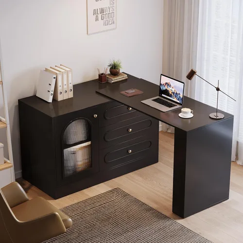 Tribesigns Escritorio para computadora en forma de L de 78 pulgadas con 3 cajones, escritorio esquinero reversible con gabinete para espacio