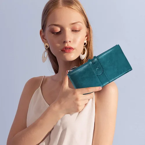 Vista 6 de Roulens Wallet for Women Large Capacity Genuine Leather Bifold RFID Blocking Card Holder Clutch Wallet with Zipper Pocket