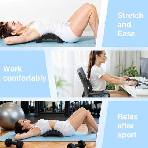 Vista 6 de Estirador de espalda para aliviar el dolor de espalda baja, dispositivo de tracción lumbar y cuello para descompresión espinal, tablero lumbar