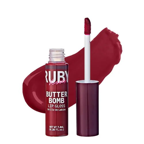 Ruby Kisses Brillo de labios Butter Bomb Gloss, brillo de labios no pegajoso, vitamina E, tono natural desnudo, maquillaje de labios - 7.8mL (0.26