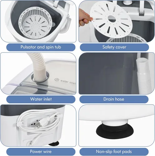 Vista 3 de Giantex Mini lavadora portátil, lavadora de ropa e hilandero, capacidad de 5.5 libras, pequeña lavadora de lavandería compacta para apartamento