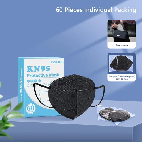 Vista 8 de BLScode Paquete de 60 mascarillas KN95, mascarillas de 5 capas envueltas individualmente, eficiencia de filtro ≥95%