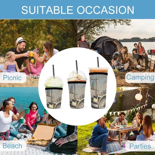 Vista 8 de Ship And Compass Reusable Insulated Neoprene Iced Coffee Cup Sleeves 3 Sizes Diving Material Cup Durable Beverage Covers for Cold Coffee Tea Drinks