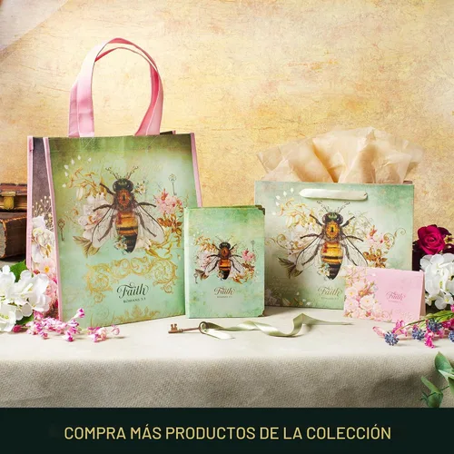 Vista 7 de Christian Art Gifts Bolsa de compras reutilizable floral Bumble Bee Versículo bíblico de fe, multicolor, Romanos 5:1, fácil de sostener, bolso Verde