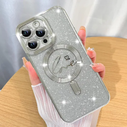 Vista 71 de ZIYE Funda magnética diseñada para iPhone 11 con purpurina, diseño de corazón de amor de lujo, compatible con MagSafe, funda transparente con Negro