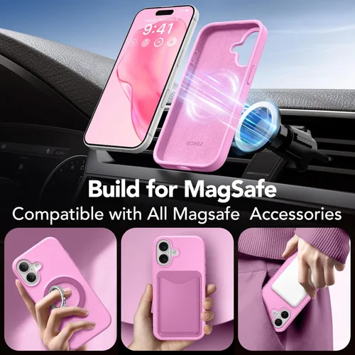 Vista 488 de GONEZ Funda magnética para iPhone 14, compatible con Magsafe, con protector de pantalla + protector de cámara, forro de microfibra antiarañazos