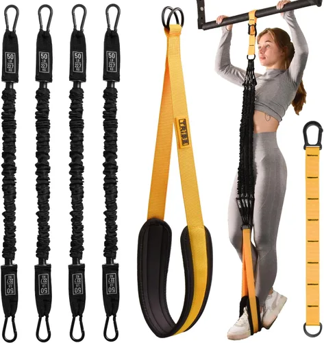 Vista 8 de Pull Up Assistance Bands - 4 Heavy Duty Pull Up Bands with Adjustable Strap and Foot Rest - Stackable Pull Up Assist Band Set for Pull Up Bar