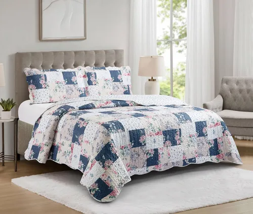 Vista 24 de Brilliant Sunshine Juego de edredón de 3 piezas con 2 fundas de almohada, colcha reversible, colcha suave y ligera, para todas las estaciones, Gris