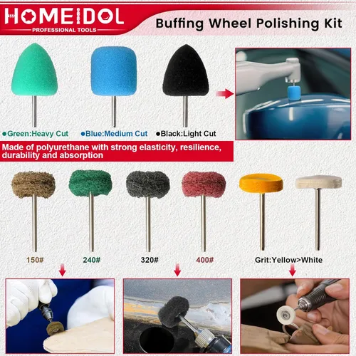 Vista 4 de HOMEIDOL - Rueda de pulido para kit de pulido Dremel, 103 piezas, rueda de pulido de vástago de 1/8 pulgadas para accesorios de herramientas Dremel