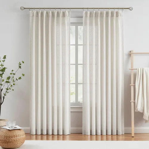Vista 23 de Vision Home - Cortinas plisadas y semitraslúcidas con ganchos, mezcla de lino texturizado, filtran la luz, para sala, dormitorio, 2 paneles, 40 x 63