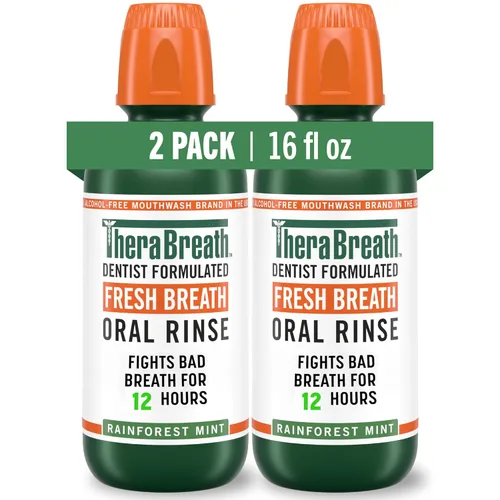 TheraBreath Fresh Breath - Enjuague bucal Rainforest Mint, sin alcohol, 16 onzas líquidas (paquete de 2)