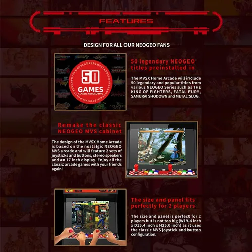 Vista 5 de NEOGEO MVSX Arcade y Base con 50 juegos clásicos SNK precargados, pantalla de 17 pulgadas para el hogar