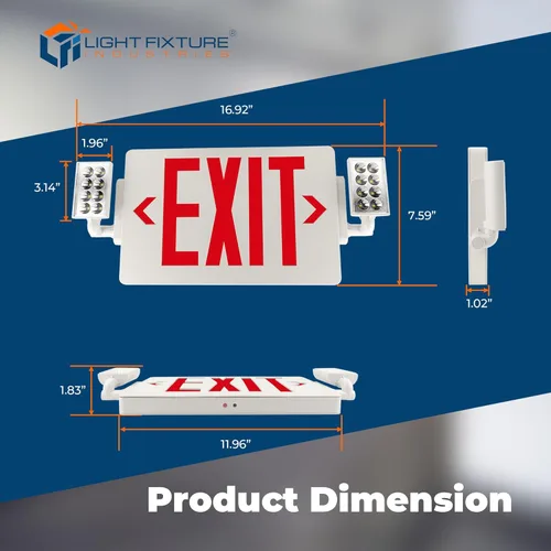 Vista 6 de LFI Lights Thin COMBO UL 924 Listed, LED rojo, señal de salida con luces de emergencia, blanco, 120-277 VCA cableada con batería de respaldo, doble