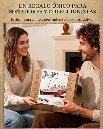 Vista 7 de Rolife Rompecabezas de madera 3D para adultos, kit de modelo Titanic con luces LED, kit de construcción de barcos para decoración de escritorio