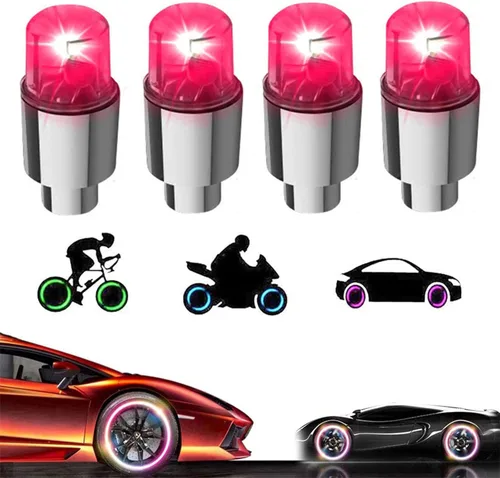 Vista 7 de Paquete de 4 tapas LED de vástago de válvula, luces para neumáticos de automóvil, ensamblajes de ruedas, iluminan aire neón, bicicleta, motocicleta