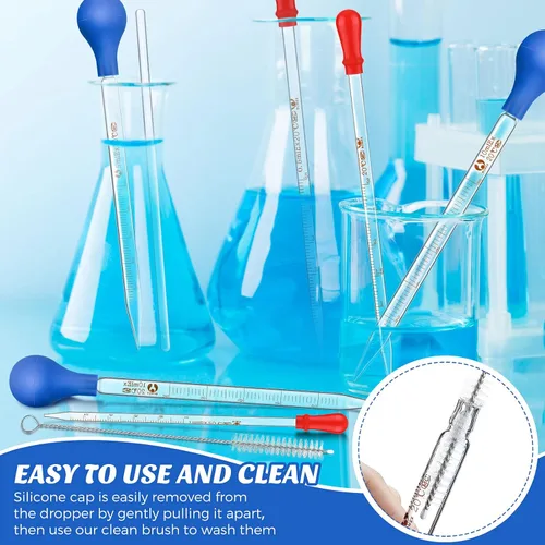 Vista 4 de 16 pipetas de vidrio graduadas cuentagotas 2 piezas de 0.0 fl oz a 0.3 fl oz cuentagotas de líquido de vidrio con tapas de goma, 2 varillas