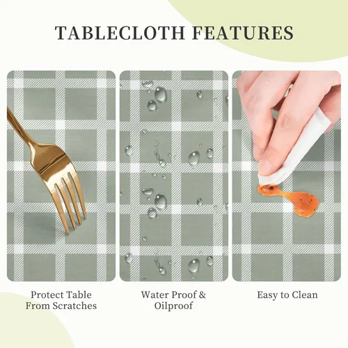 Vista 5 de YETTA YANG Mantel redondo de cuadros verde salvia y blanco de granja impermeable para picnic, patio, fiesta, mantel circular de 60 pulgadas