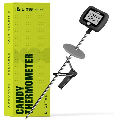 Digital Candy Thermometer with Pot Clip, 10" Long Stainless Steel Probe, Instant Read Kitchen Thermometer for Cooking, Baking, and Candy Making Dark