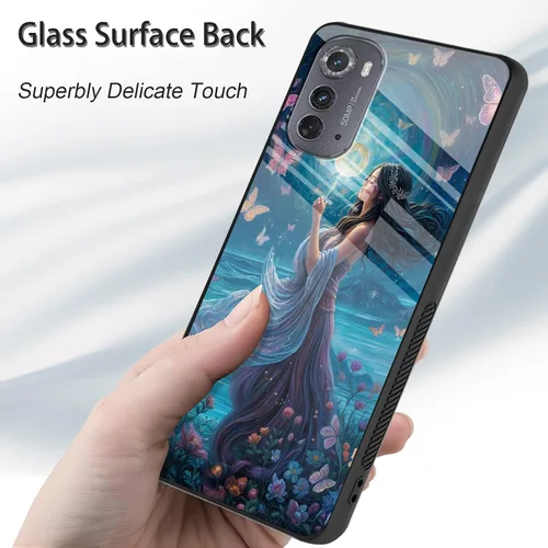 Vista 319 de Funda para Motorola Moto Edge 2022, cubierta trasera de vidrio templado con protector de pantalla, funda protectora a prueba de golpes para Motorola