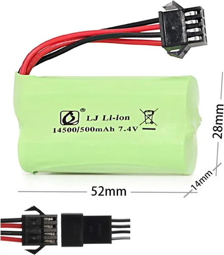 Vista 4 de 2 unids 7.4v 500mah batería de iones de litio SM4P enchufe con 7.4v cable USB para bolas de gel Blaster pistola eléctrica de agua