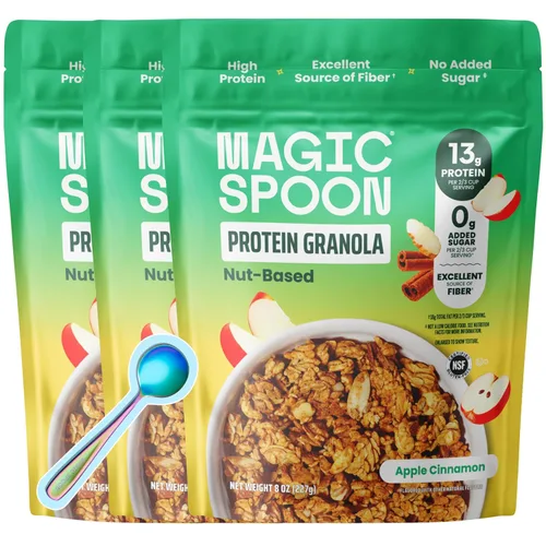 Magic Spoon Granola alta en proteínas, baja en azúcar, paquete de 3, manzana y canela, bocadillos de proteína bajos en carbohidratos y alimentos