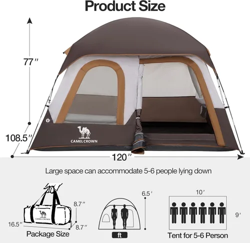 Vista 7 de CAMEL CROWN 4/6 Person Tent Waterproof Lightweight Portable Backpacking Tent for Outdoor Camping Hiking